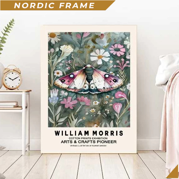 Tranh treo tường, William Morris Butterfly Art Print, William Morris Flowers, Morris Print, Flower A