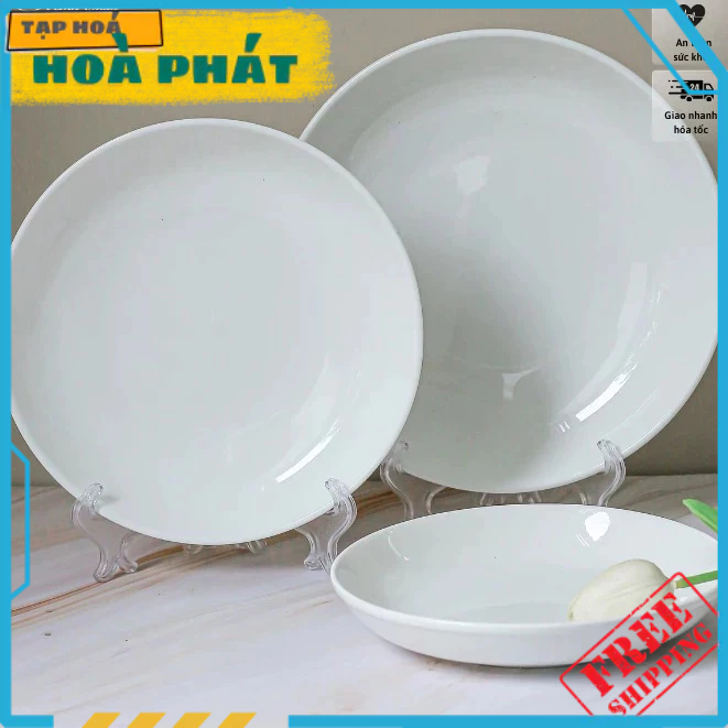 Dĩa Ảo Sứ Trắng Thô Giá Rẻ Chuyên Dùng Quán Ăn. 6 Size : 6 Inch, 7Inch, 8Inch, 9Inch, 10Inch, 12Inch
