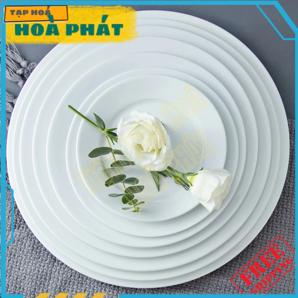 ( Combo 03 Cái, 5 Cái ) Dĩa Cạn Sứ Trắng Thô Gía Rẻ. 6 size : 6 Inch, 7 Inch, 8 Inch, 9 Inch, 10 Inc