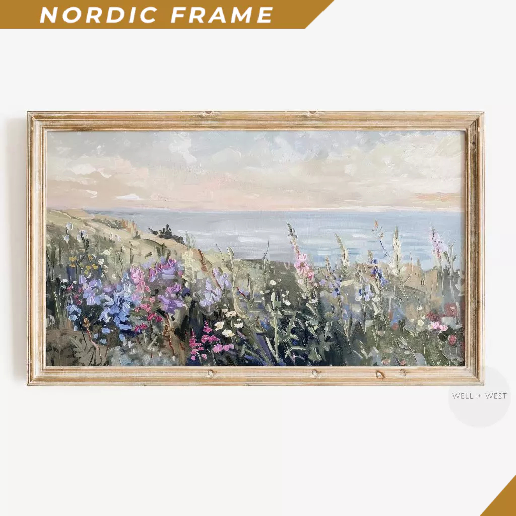 Tranh treo tường, Coastal Wildflower TV Art  Summer Samsung Frame TV Art  Spring Sunset Landscape  V