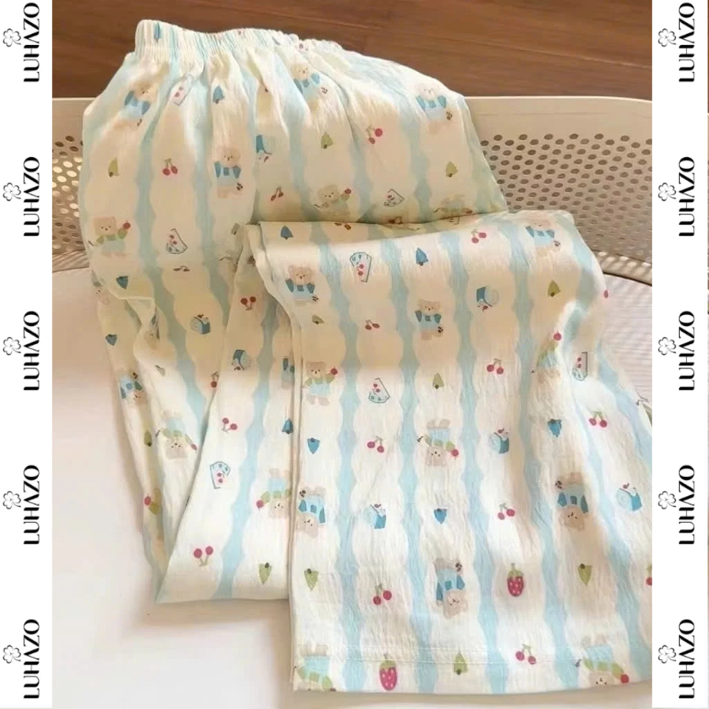 Quần pyjama nữ dáng suông LUHAZO quần ngủ vải cotton mềm, họa tiết cute form rộng thoải mái 98 G-4
