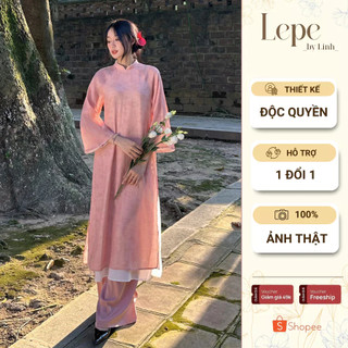   Đào phai  Áo dài gấm lụa in hoa cao cấp tay lỡ áo dài nữ truyền thống thiết kế 4 tà Lepe 