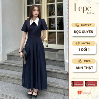 Váy sơ mi dài maxi cổ nhọn chân váy xếp ly dài phong cách công sở thanh lịch thiết kế POSIE DRESS - LEPE