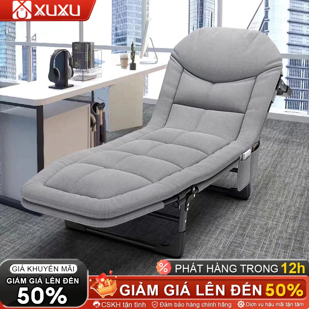 Ghế giường gấp gọn tiện lợi Khung thép chắc chắn đệm êm ái không lắp đặt hoàn hảo cho giấc ngủ trưa