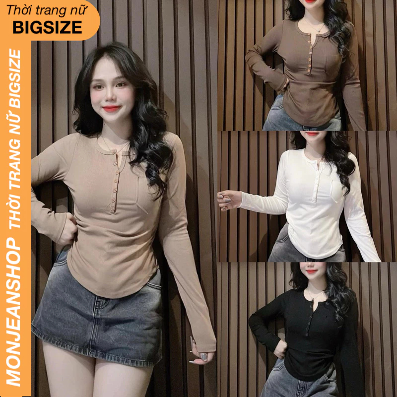 Áo Thun Nữ 45-85kg Tay Dài Và Tay Ngắn Phối Nút Chất Thun Tăm Gân Mềm Mại Co Giãn Tốt Chơi Tết MS024 | BigBuy360 - bigbuy360.vn