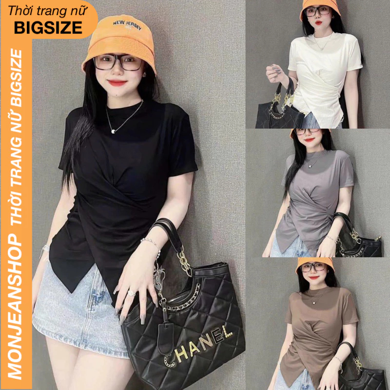 Áo thun nữ cổ tròn tay ngắn nhúm eo vạt chéo chất thun tăm co giãn cực xinh có bigsize AT51 | BigBuy360 - bigbuy360.vn