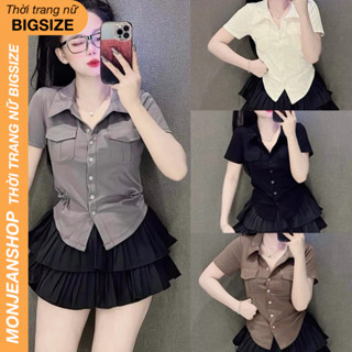  Áo Thun Nữ Bigsize Kiểu Sơ Mi Chất Thun Gân Tăm Co Giãn Thoả Mái 4 Màu Phối Quần Jean AT028 