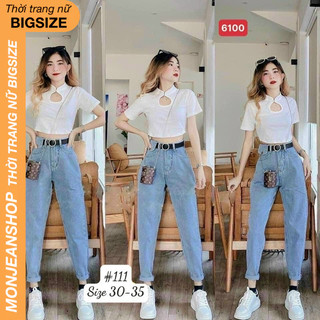  Quần Baggy Jean Nữ Bigsize Lưng Cao Túi Nắp 3 Màu Form Đẹp Size Từ 38kg Đến 80kg Ms0111 