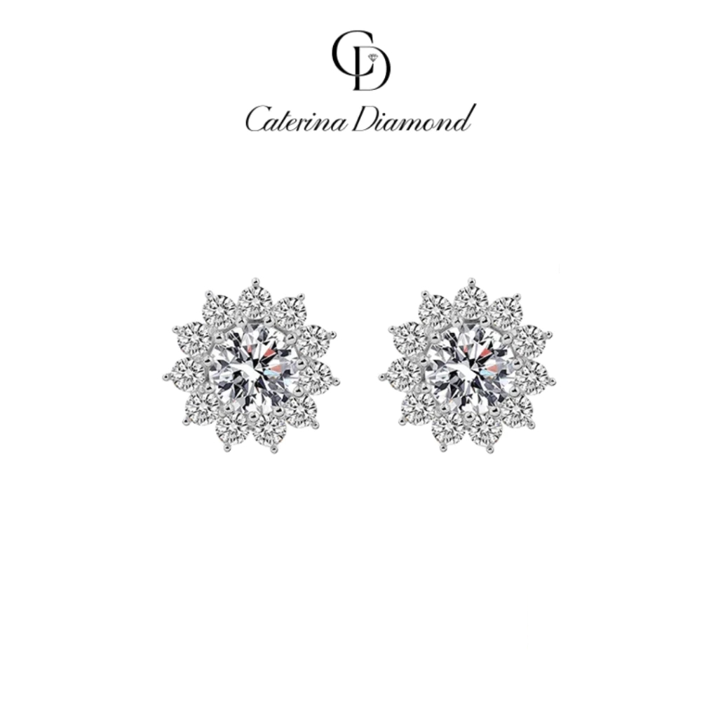 Khuyên tai nữ kim cương Moissanite 0.8 Carat Caterina Diamond  Stone Flower Earrings DE026