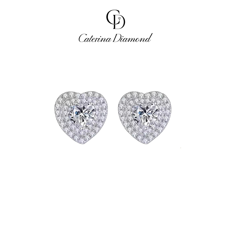 Khuyên tai nữ kim cương Moissanite Caterina Diamond Heart StuddedEarrings DE011