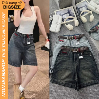  Quần Ngố jean nữ Bigsize 55-90kg lưng cao viền chỉ đỏ nổi bật Ms54M 