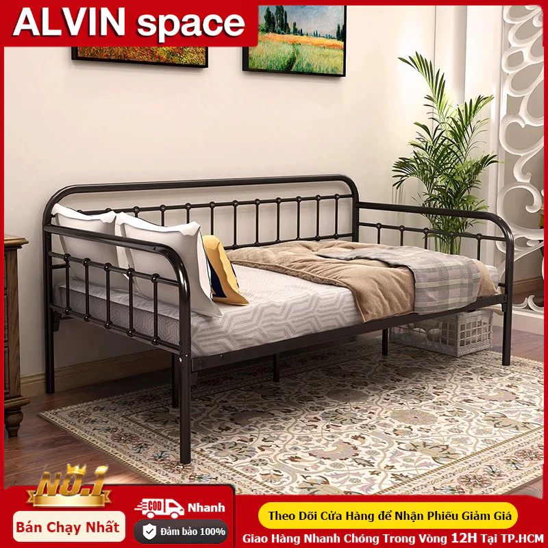 Giảm 90% 1.9m Sofa giường đa năng bằng sắt  - Thiết kế đơn giản, dùng cho phòng khách, phòng đọc