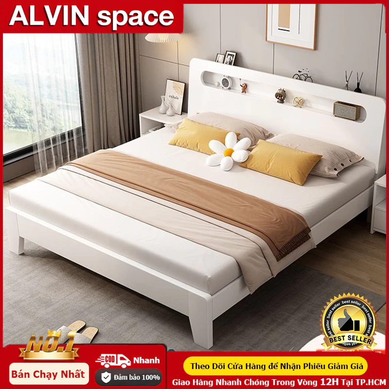 ALVIN giường ngủ Giường Pallet Gỗ Thông Mới Giường Ngủ Đẹp Chất Lượng gỗ thật 100%1m8/1m5/1m2 | BigBuy360 - bigbuy360.vn