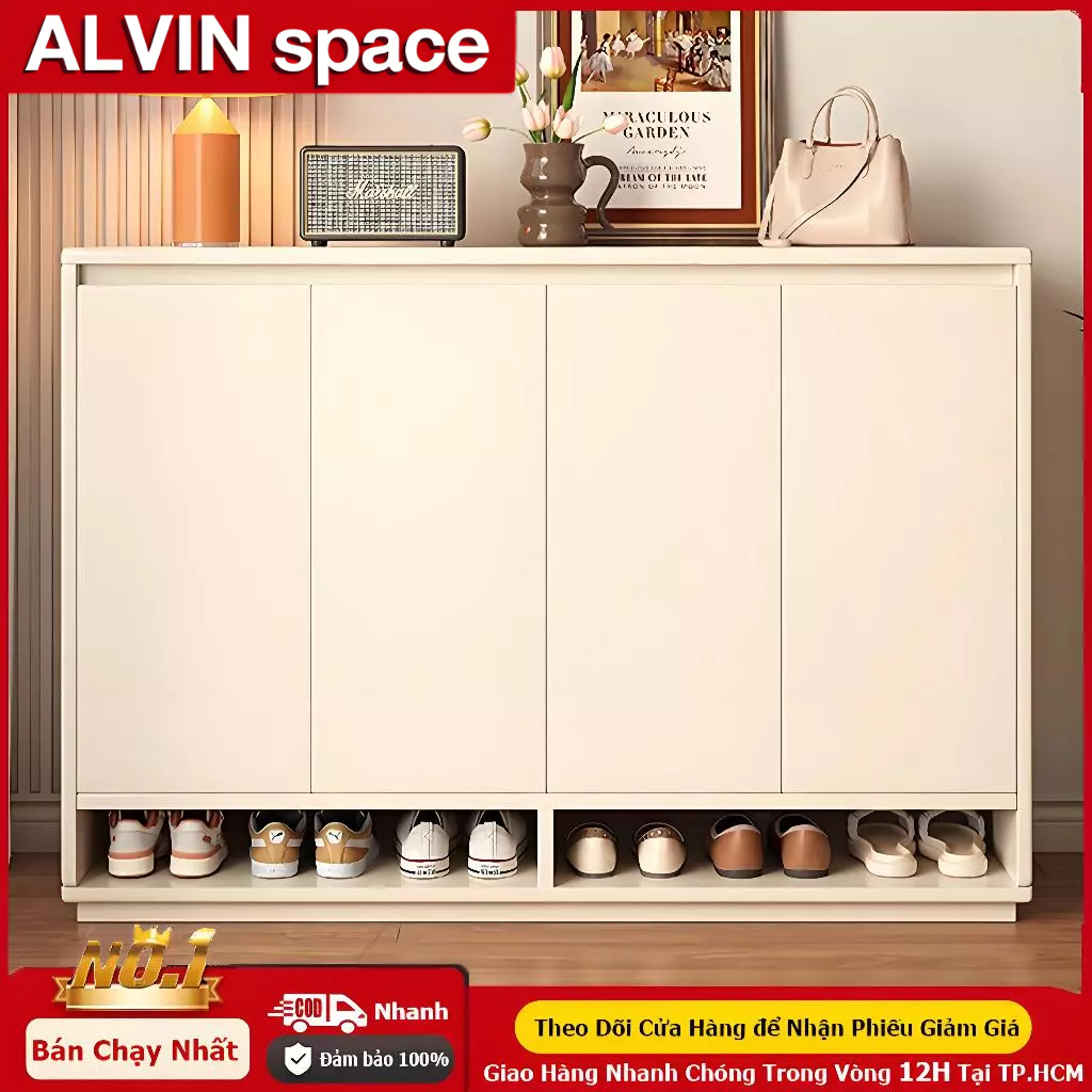 ALVIN Kệ để giày dép Tủ giày gỗ nguyên khối  màu trắng kem  sức chứa lớn  vẻ ngoài cao cấp | BigBuy360 - bigbuy360.vn