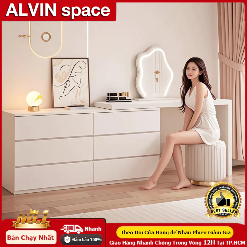 ALVIN 2m bàn trang điểm bàn phấn bàn làm việc có thể mở rộng kèm tủ để đồ tủlưu trữ tủ đầu giường