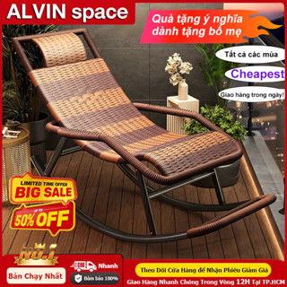  ALVIN ghế lười mây Thư Giãn Ghế Bập Bênh Đôi Có Gác Chân Ghế Sofa Lười Khung Thếp,Nghề mây tre đan 