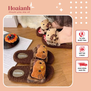  Dép Lông Beo Nữ MềmQuai Ngang Gắn Hellokity Bông Dáng Mới Đi Hằng Ngày Và Đi Trong Nhà 