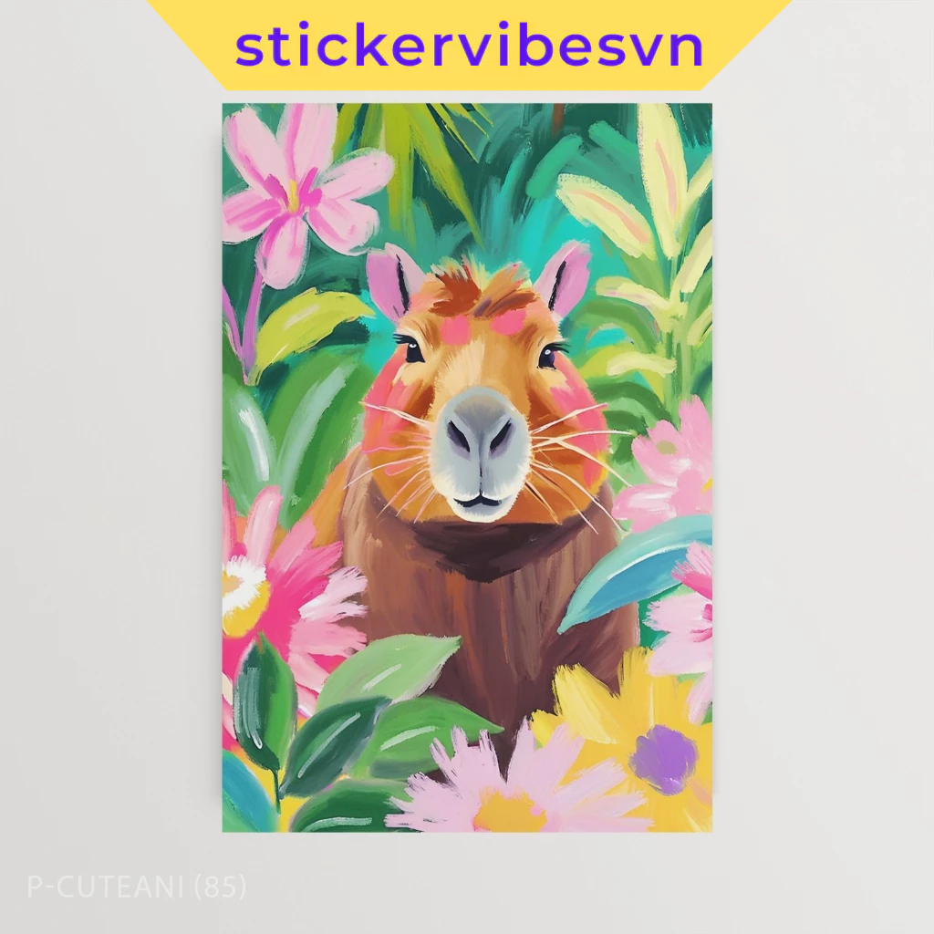 Tranh dán tường fomex, Capybara in a Colorful Jungle, có sẵn keo dán 2 mặt, nhận in theo yêu cầu