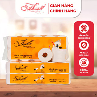  Giấy vệ sinh Silkwell Sếu 10 cuộn 4 lớp có lõi hàng cao cấp siêu mềm mịn không tẩy trắng chính hãng 