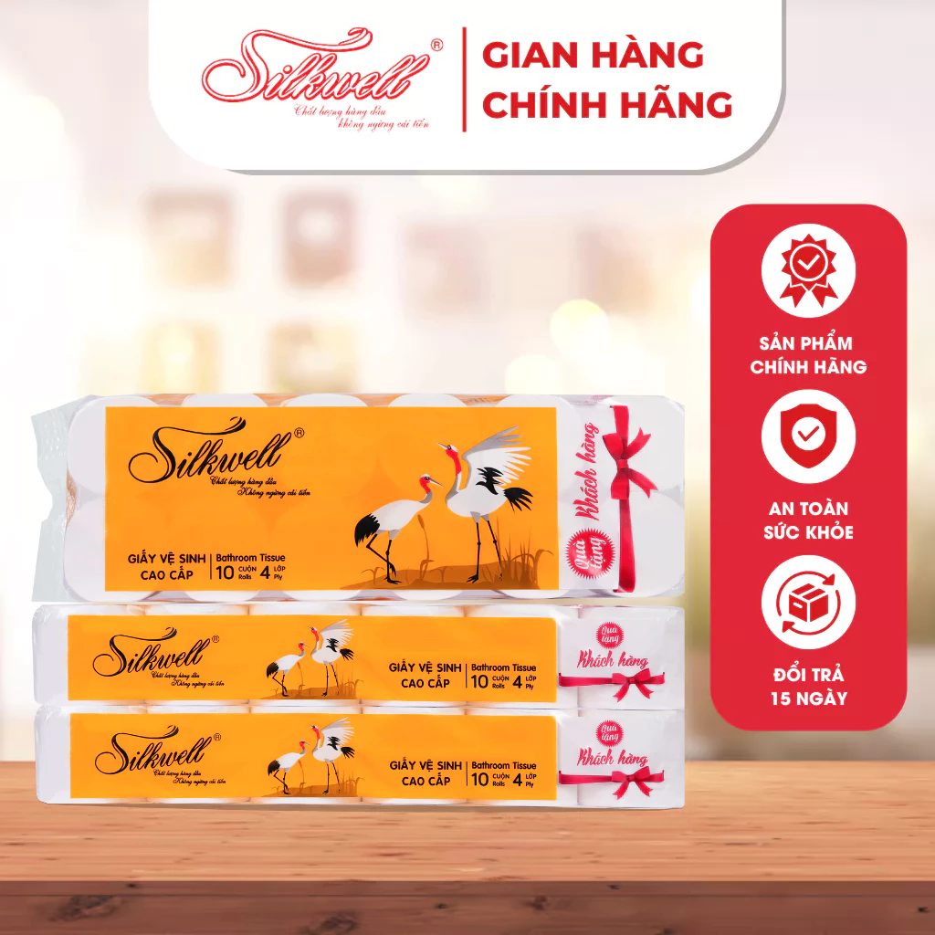 Giấy vệ sinh Sếu 12 cuộn 4 lớp không lõi cao cấp siêu mềm mịn không tẩy trắng hàng chính hãng