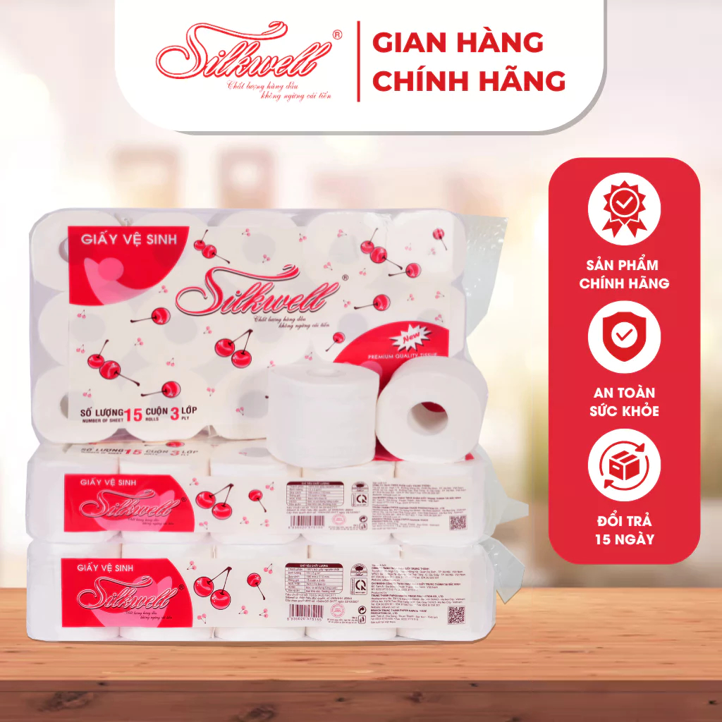 Combo 3 dây giấy vệ sinh Cherry 15 cuộn 3 lớp mềm mịn siêu dai chính hãng