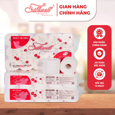 Combo 2 dây Giấy vệ sinh Cherry 15 cuộn 3 lớp mềm mịn siêu dai chính hãng