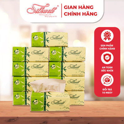 Thùng 9 gói Khăn giấy rút Silkwell 160 tờ 3 lớp, giấy ăn gấu trúc màu nâu siêu dai, siêu mềm mịn