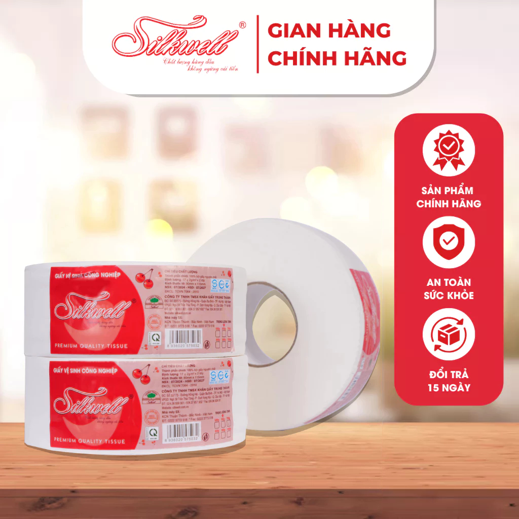 Giấy vệ sinh cuộn lớn công nghiệp Silkwell 700g 2 lớp mềm mịn chính hãng