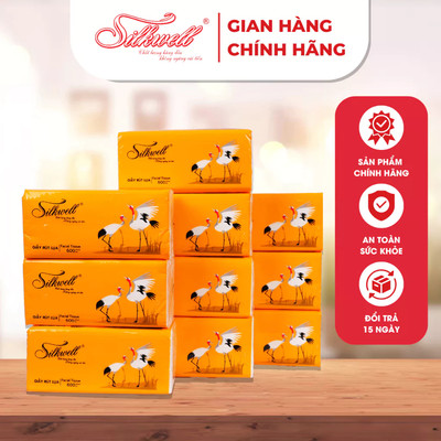 [Thùng 9 gói] Khăn giấy rút Silkwell Sếu 200 tờ 3 lớp, giấy ăn Silkwell cao cấp mềm mịn không tẩy trắng