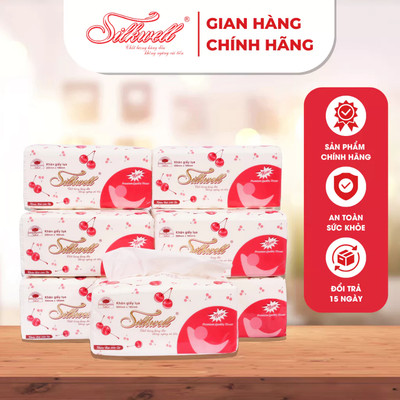 [THÙNG 9 GÓI] Khăn giấy rút Silkwell 280 tờ 2 lớp Cherry, giấy ăn cao cấp mềm mịn không tẩy trắng