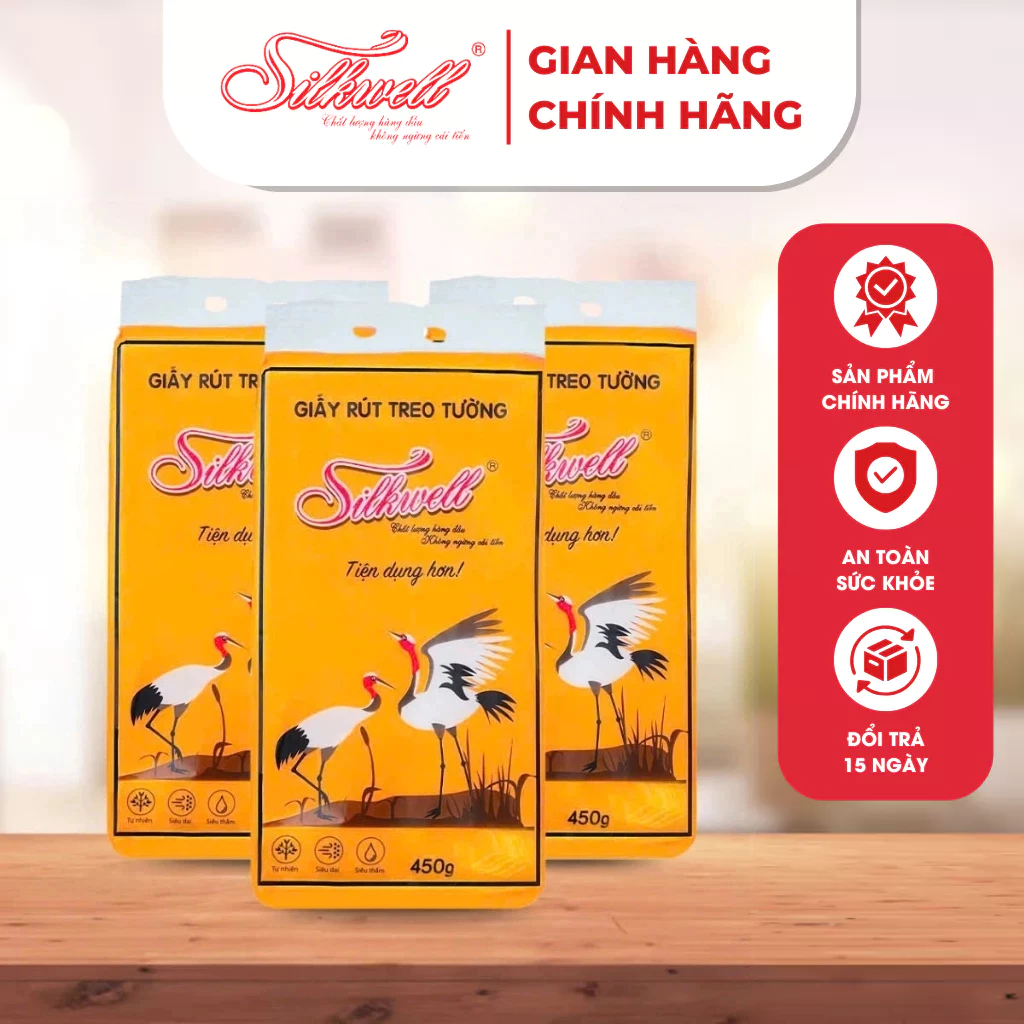 Combo 5 bịch khăn giấy rút đáy Silkwell 450g 2 lớp làm từ bột gỗ nguyên chất không tẩy trắng