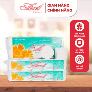 Giấy vệ sinh Silkwell xanh ngọc 10 cuộn 3 lớp không lõi giấy vệ sinh siêu mềm mịn không tẩy trắng hàng chính hãng