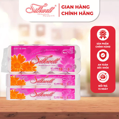 Giấy vệ sinh Silkwell Tím cao cấp 10 cuộn 3 lớp có lõi siêu mềm mịn không tẩy trắng hàng chính hãng