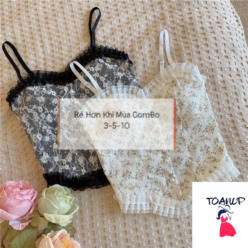 [Cao Cấp] Áo Bra Ren, Áo 2 Dây Ren Hoa Nổi Có Mút Ngực Tiểu Thư