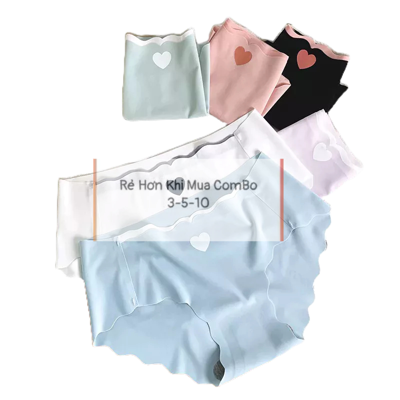 Set 10 Quần Lót Nữ Đúc Su Tim Thun Lạnh viền sóng 405 gợi cảm đính trái tim nhỏ