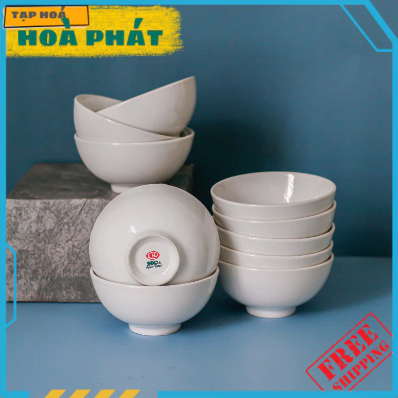 Bộ 10 chén cơm sứ trắng trơn - Sứ Hảo Cảnh - HC011B