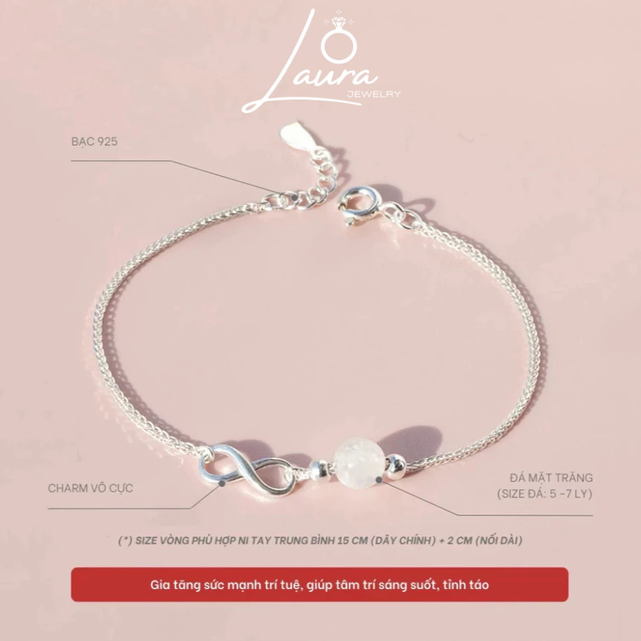  Lắc tay bạc nữ vô cực Laura Jewelry Vòng 925 mix đá phong thuỷ tinh tế dễ thương Đá Tròn Vô Cực Vòng Tay Quà Tặng 551 