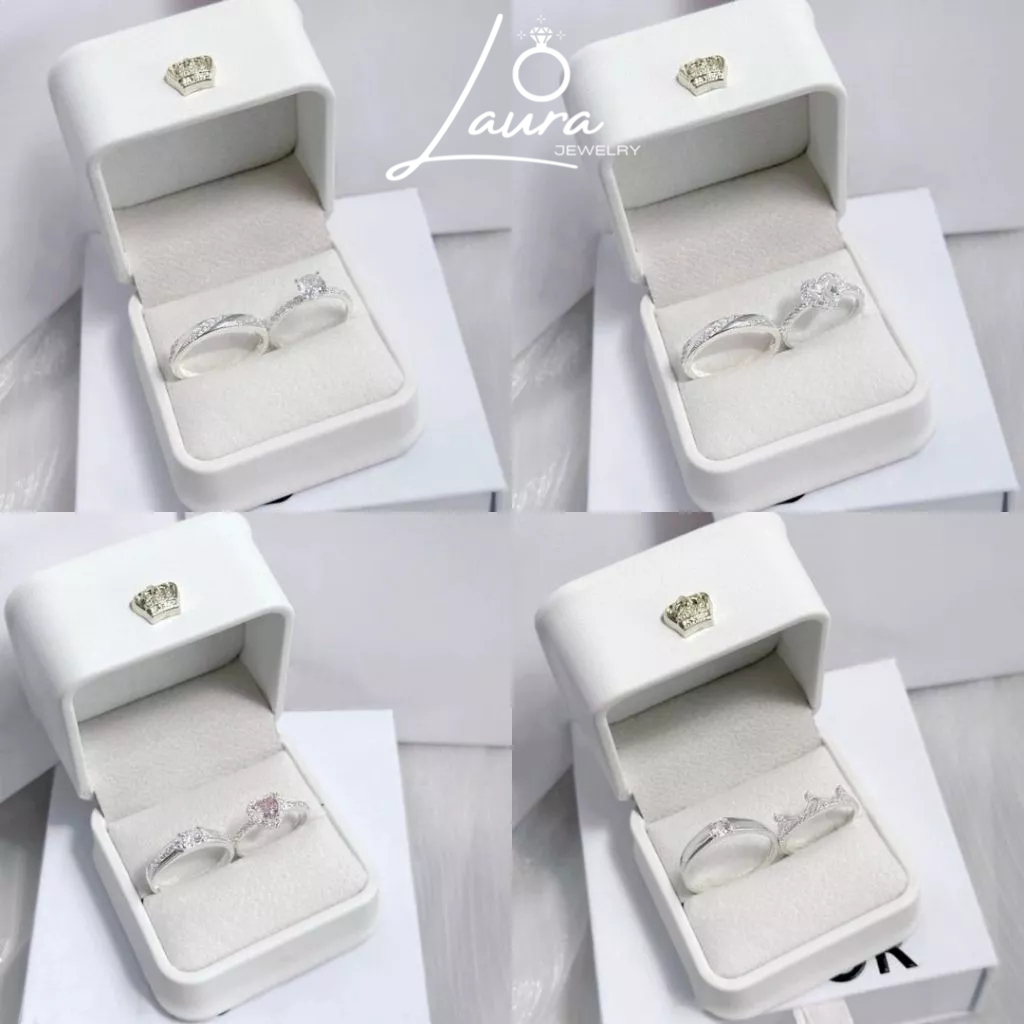  Nhẫn cặp đôi Laura Jewelry cao cấp tặng full box như ảnh Nhẫn bạc đôi nam nữ đính đá bạc thật 