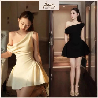  Đầm Chéo Vai Dannie – Form Xoè Dáng Ngắn Lụa Ép Keo Đứng Form Sang Trọng Cho Tiệc & Sự Kiện Ananclothing 