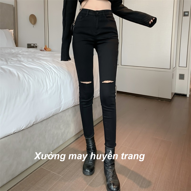 Quần Jean Nữ Lưng Cao Rách Gối Chất Umi Siêu Co Giãn Quần Bò Giấy Dáng Ôm Skinny M53 | BigBuy360 - bigbuy360.vn