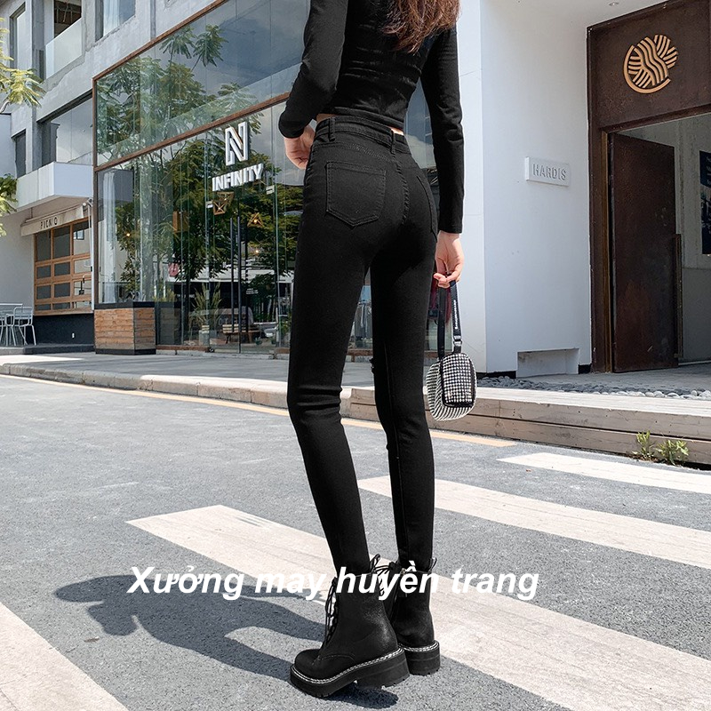 Quần Jean Nữ Lưng Cao Rách Gối Chất Umi Siêu Co Giãn Quần Bò Giấy Dáng Ôm Skinny M53 | BigBuy360 - bigbuy360.vn