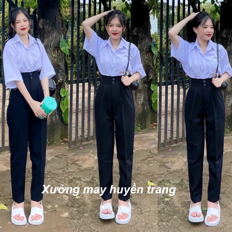Quần tây nữ đi học 2 khuy lưng cao dáng quần baggy nữ học sinh cấp 3 đi học đi làm xinh xắn M07 | BigBuy360 - bigbuy360.vn