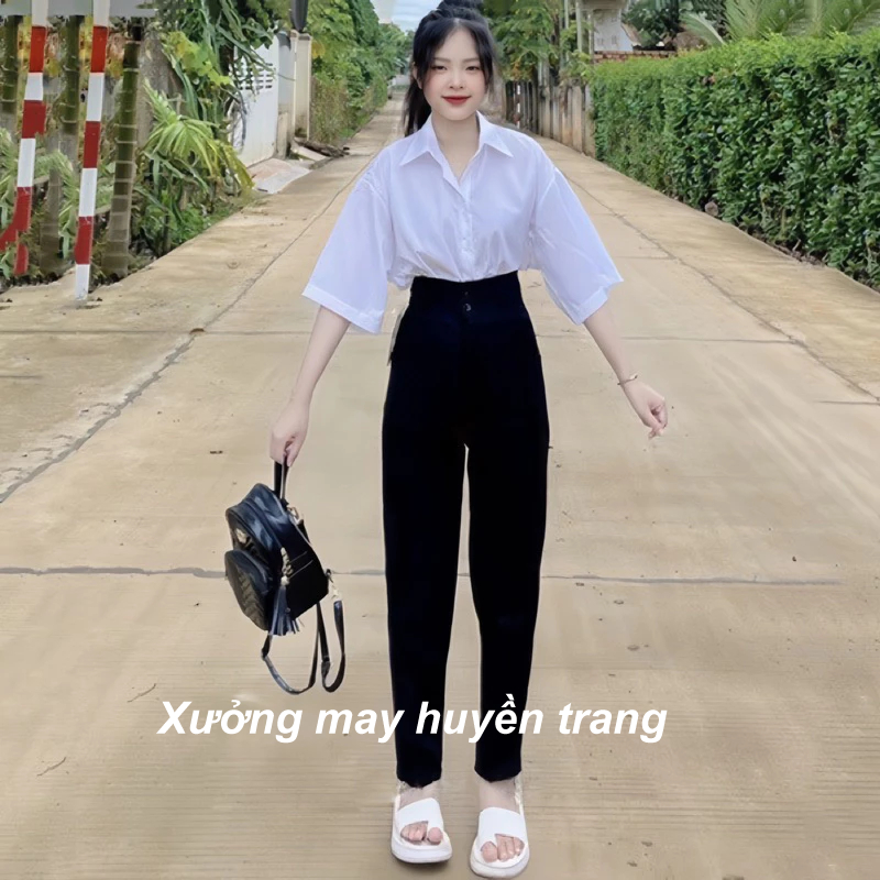 Quần tây nữ đi học 2 khuy lưng cao dáng quần baggy nữ học sinh cấp 3 đi học đi làm xinh xắn M07 | BigBuy360 - bigbuy360.vn