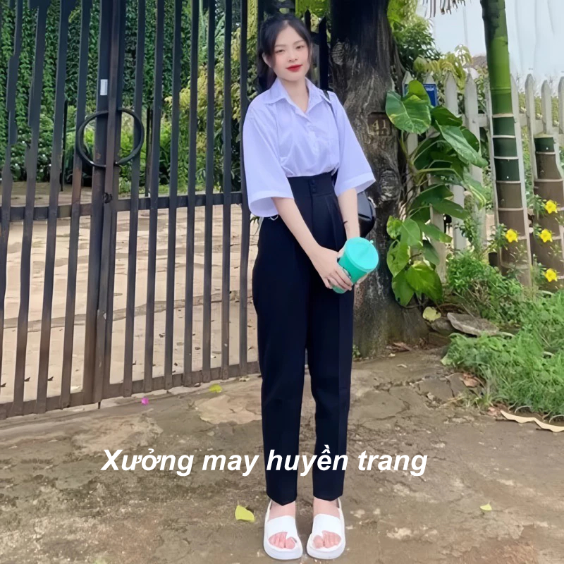 Quần tây nữ đi học 2 khuy lưng cao dáng quần baggy nữ học sinh cấp 3 đi học đi làm xinh xắn M07 | BigBuy360 - bigbuy360.vn