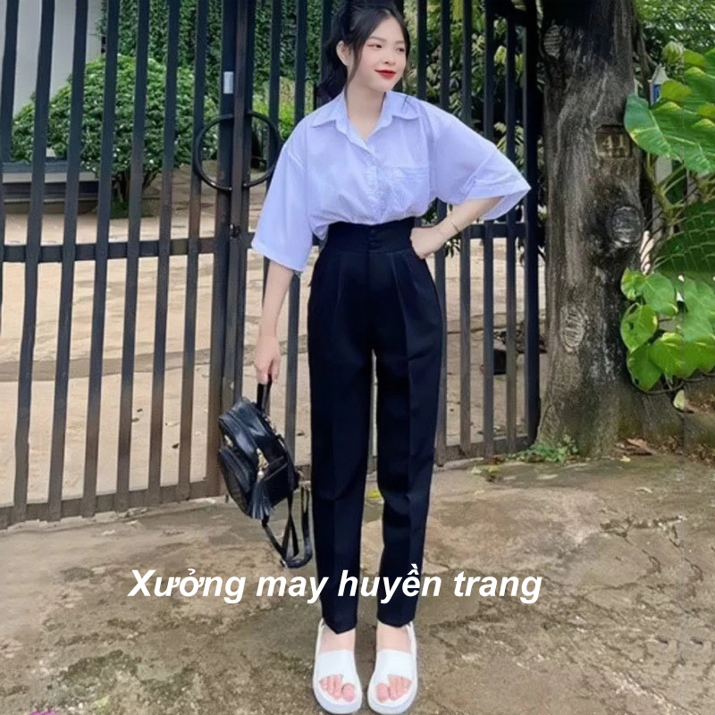 Quần tây nữ đi học 2 khuy lưng cao dáng quần baggy nữ học sinh cấp 3 đi học đi làm xinh xắn M07 | BigBuy360 - bigbuy360.vn