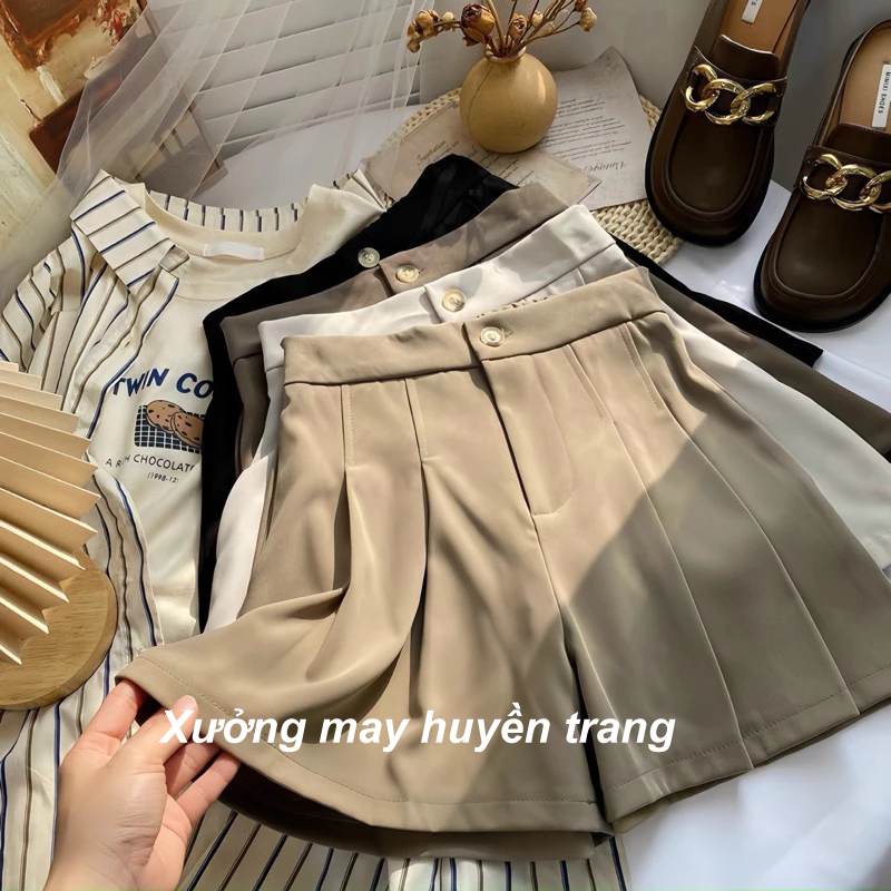 Quần short nữ cạp cao lưng thun ống rộng mỏng ngoài xếp ly giản dị M306