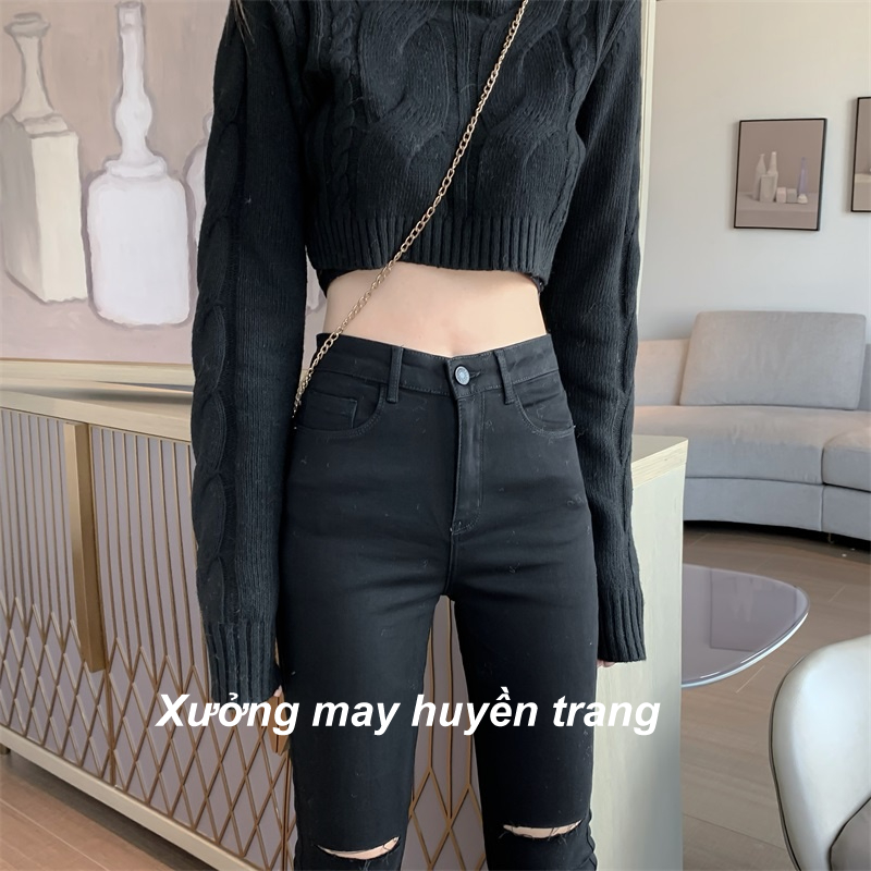 Quần Jean Nữ Lưng Cao Rách Gối Chất Umi Siêu Co Giãn Quần Bò Giấy Dáng Ôm Skinny M53 | BigBuy360 - bigbuy360.vn