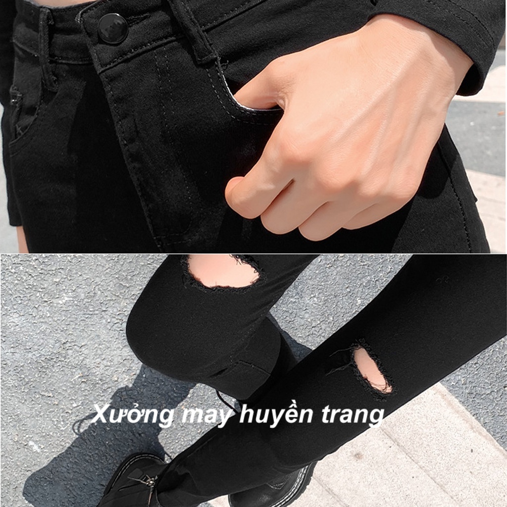 Quần Jean Nữ Lưng Cao Rách Gối Chất Umi Siêu Co Giãn Quần Bò Giấy Dáng Ôm Skinny M53 | BigBuy360 - bigbuy360.vn