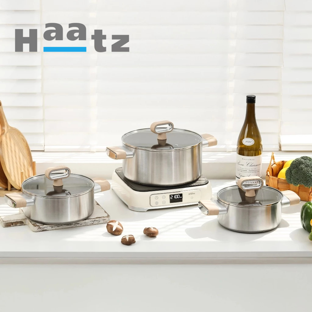 Bộ nồi Titanium Aura Haatz lòng siêu chống dính 7 lớp đáy dày dặn dùng mọi loại bếp (18cm, 20cm, 24c