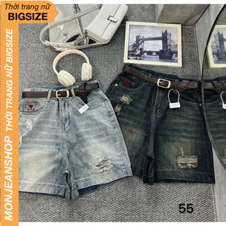  Quần ngố Jean nữ Bigsize 55-90kg lưng cao thêu tim phối rách sang chảnh Ms55M 